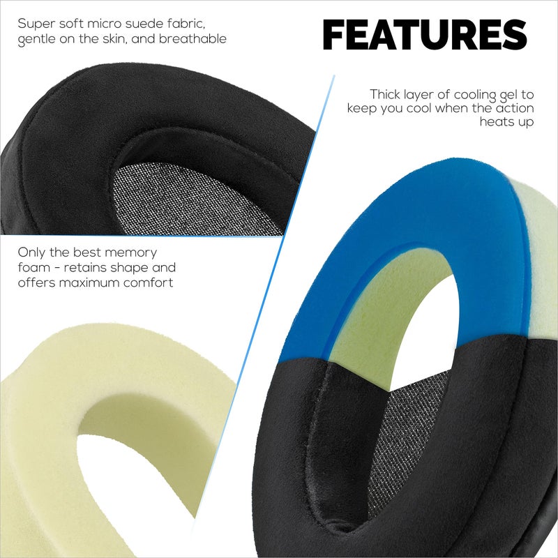 Brainwavz Gaming Earpads Compatible with ATH M50X, Hyper X Cloud, Steelseries Arctis, G Pro X & Many More, with Cooling Gel & Soft Micro Suede for Extra Comfort - Image 4